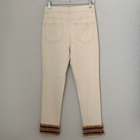 Boston Proper Women's High Rise Cream Jeans with Gold Brown Tan Accents Size 6 - Picture 2 of 10